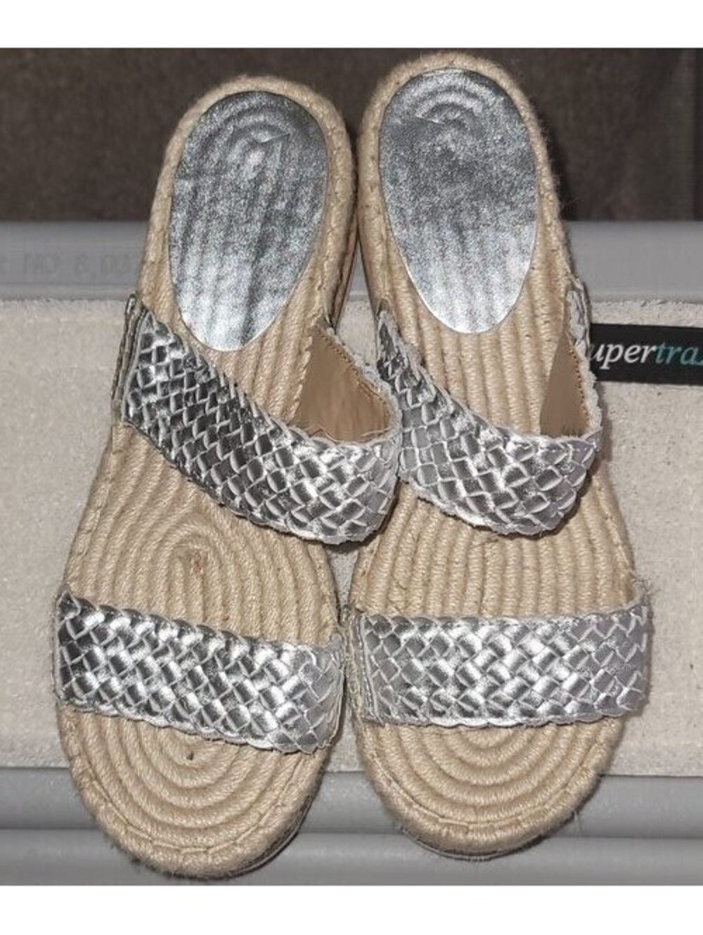 MARC FISHER SILVER BRAIDED LEATHER STRAPS SLIP ON CHUNKY SANDALS SIZE 9M
